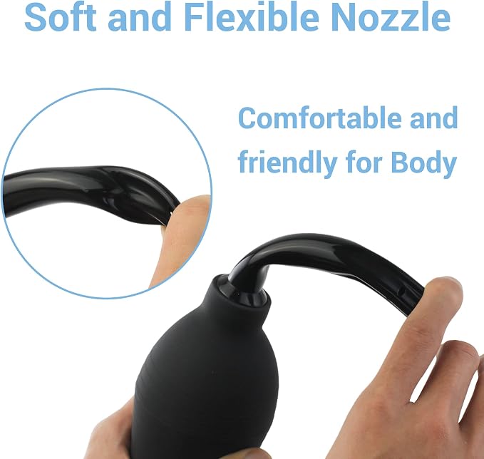 TopQuaFocus 10oz Enema Bulb Douche Bulb for Men or Women Colon Cleaning 4.8' Tip Anal and Vaginal Cleaner(Black)