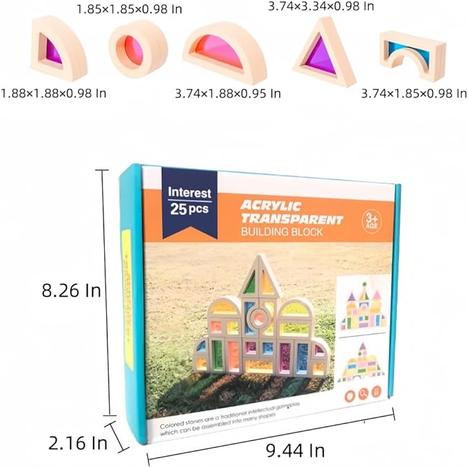 Rainbow Blocks,Acrylic Building Block,Rainbow Stacking Sensory Toys,Toys Set Colorful Preschool Learning Educational Toys for Boys and Girls, Blocks for Toddlers 1-3 (25 PCS)