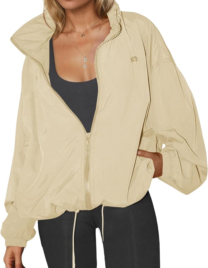 Yousify Womens Waterproof Rain Jackets Lightweight Zip Up Raincoat Outdoor Hiking Hooded Windbreaker with Pocket