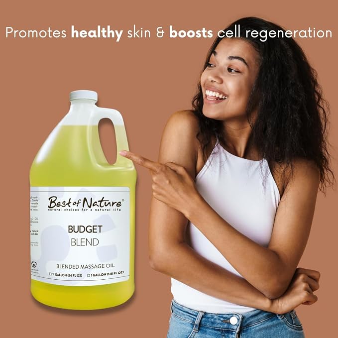 Best of Nature Budget Blend Massage & Body Oil - Affordable, Lightweight Moisturizer for Therapists & Spas, Half Gallon (64 fl oz) Bulk Size