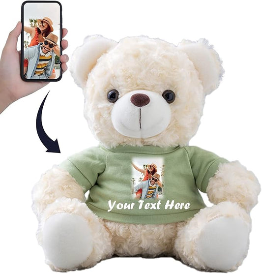 Teddy Bear Customized Gifts for Women/Men with Custom Text, Personalized Teddy Bear Stuffed with T-Shirt as Personalized Gifts for Christmas Valentines Day Birthday (8 inch-Text+Photo)