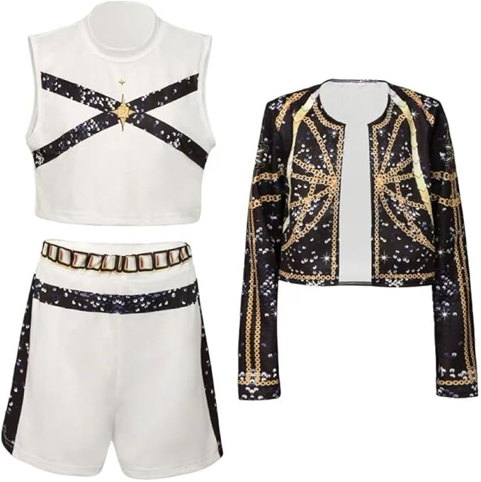 Girls Halloween Costume, Black and Yellow Polyester Top and Pants Set for Cosplay Events and Parties