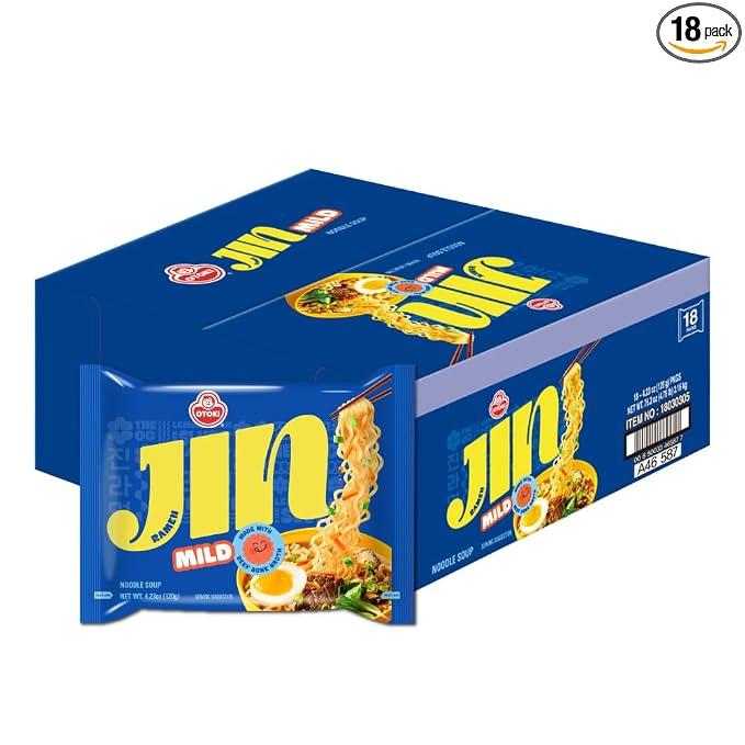 OTOKI Jin Ramen Mild Korean Instant Ramen, 13-Hour Simmered Beef Bone Broth, Mild Savory Flavor, Ready in 4 Minutes, 4.23 oz (Pack of 18)