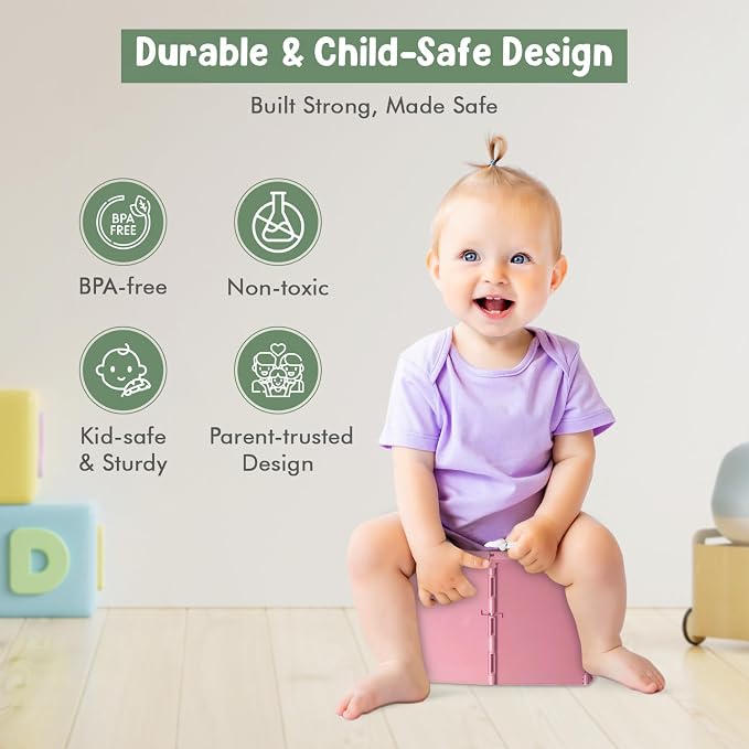Teo - Portable Toddler Travel Potty – Foldable, Lightweight, Leak-Proof Toilet for Kids with Travel Bag & Disposable Liners – Compact Potty Chair for Home & On-the-Go Use (Berry Pink)