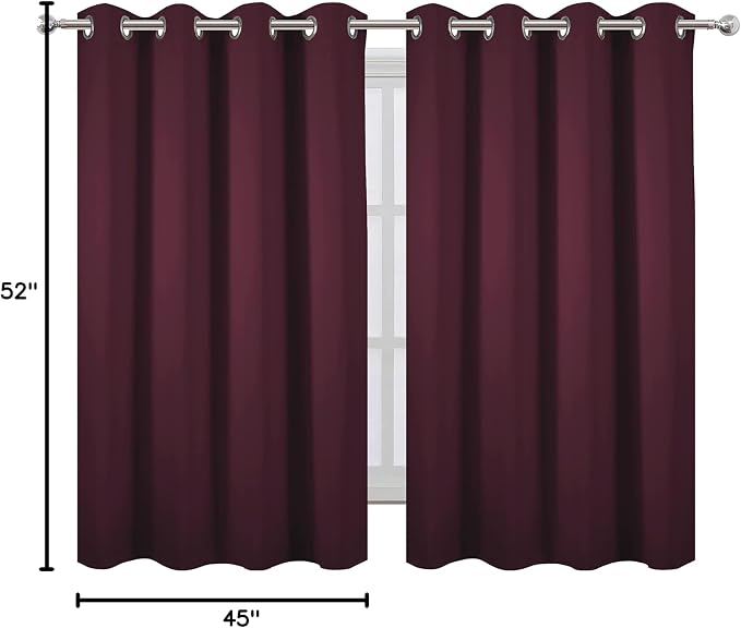 LEMOMO Blackout Curtains 52 x 45 inch/Burgundy Red Curtains Set of 2 Panels/Thermal Insulated Room Darkening Bedroom Curtains