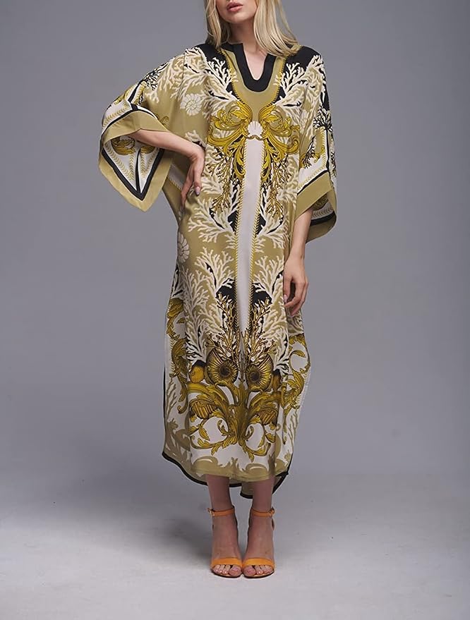 Venasha Womens Caftan Floral Print Kaftan Dress Short Sleeve Swimsuit Cover up Loungewear for Summer