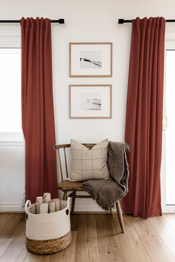 100% Blackout Shield Linen Blackout Curtains for Bedroom 84 Inches Long, Back Tab/Rod Pocket Living Room Drapes, Thermal Insulated Blackout Curtains 2 Panels Set, 50" W x 84" L, Terracotta