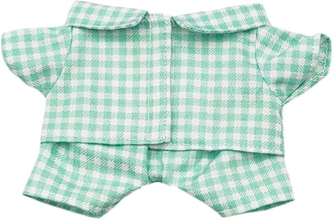 niannyyhouse 10cm 15cm 20cm Plush Doll Clothes Shirt Pants Multi-Color Plaid Pajama Set Doll Dressup (Green-1, 20cm)