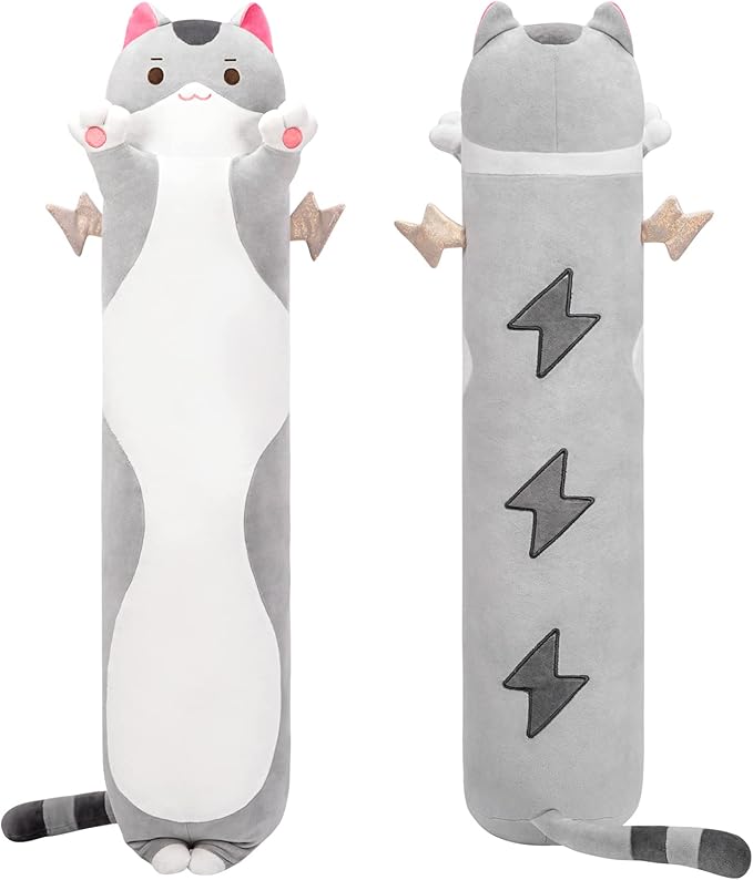 Long Cat Plush 5 Sizes, 120% Extra Filling Giant Plushness Kids Body Pillow, Kawaii Cute Grey Cat Stuffed Animals Plushies, Big Long Body Pillow Cat Plush Gift for Girls 44”