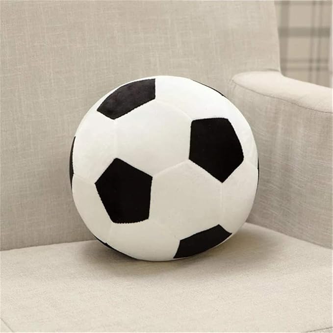 Fluffy Stuffed Toy Soccer Ball Plush Pillow Soft Durable Stuff Soccerball Gift for Kids Boy Baby (Black -White,7.8inch/20cm)
