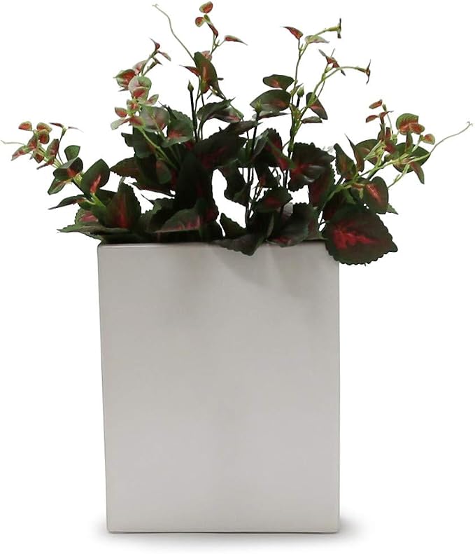 WGV Rectangle Block Ceramic Vase 8" x 2.5" x 10"H White Tall Narrow Planter Terrarium Floral Centerpiece for Wedding Event Home Decor 1 Piece