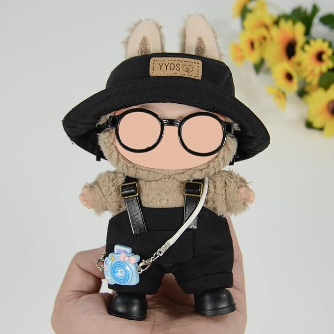 iBayda 17cm Fashion Doll Clothes & Accessories Set Include: Hat, Overall, Shoes, Glasses and Bag- Cute Clothes for Dress up Unique Style (Doll Not Included), Black