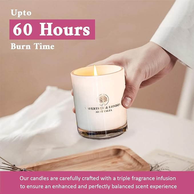 Wavertree & London Organic Sweet Pea & Jasmine Scent Soy Wax Candle | Non Toxic 100% Cotton Wick Triple Scented Pure Natural Soy Wax Candles, Hand Poured in Australia | 60 Hours Burning Time, 11.66 Oz