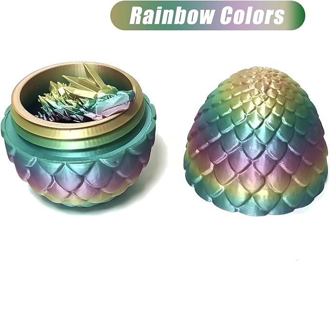 Pigmiss 3D Printed Dragon Egg Crystal Dragon Fidget Toy Full Articulated Dragon Mystery Dragon Eggs with Dragon Inside Home Office Desk Decor Gifts Toys (Multilcolor)