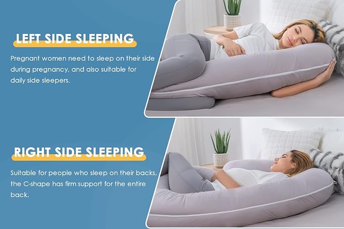 INSEN Cooling Pregnancy Pillow, Maternity Pillow with Tencel Cover,C Shaped for Pregnant and Side Sleeping, Sliver Gray