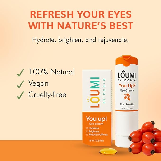LOUMI Skincare You Up? Rose Hip Eye Cream | Brightening, Hydrating Under-Eye Cream | Reduces Dark Circles, Puffiness & Wrinkles | Rice, Soy & Rosehip Collagen Boost | Natural, Vegan, Cruelty-Free 1oz