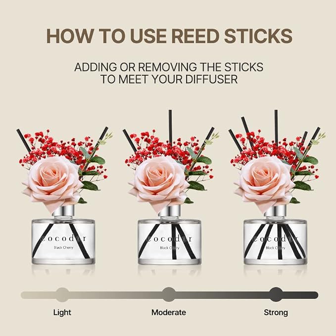 COCODOR Rose Reed Diffuser Set / 6.7oz / Rose Perfume/Scent Diffuser with Sticks Home Fragrance Reed Diffuser for Bathroom Shelf Decor for Women