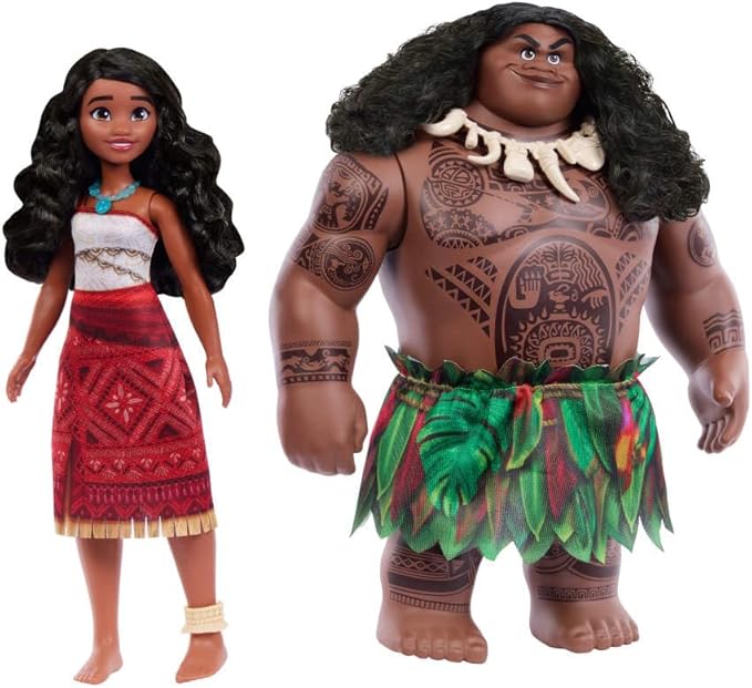 Mattel Disney Moana 2 Voyager 2 Doll Set, Moana & Maui Fashion Dolls in Removable Outfits with 4 Accessories, Inspired by The Movie