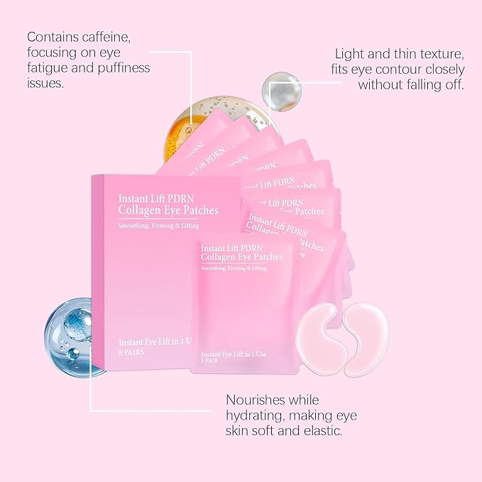 Serene Instalift Pdrn & Collagen Eye Patches, Pdrn Collagen Eye Patches for Puffy Eyes and Dark Circles (1 Box (8 pieces))