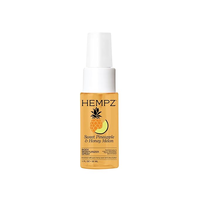 Hempz Tropical Hydrating Body Mist Spray, Sweet Pineapple & Honey Melon, Lightweight Moisturizing Fragrance, Vacation Essential, Travel Size Moisturizer, 1 fl.oz.