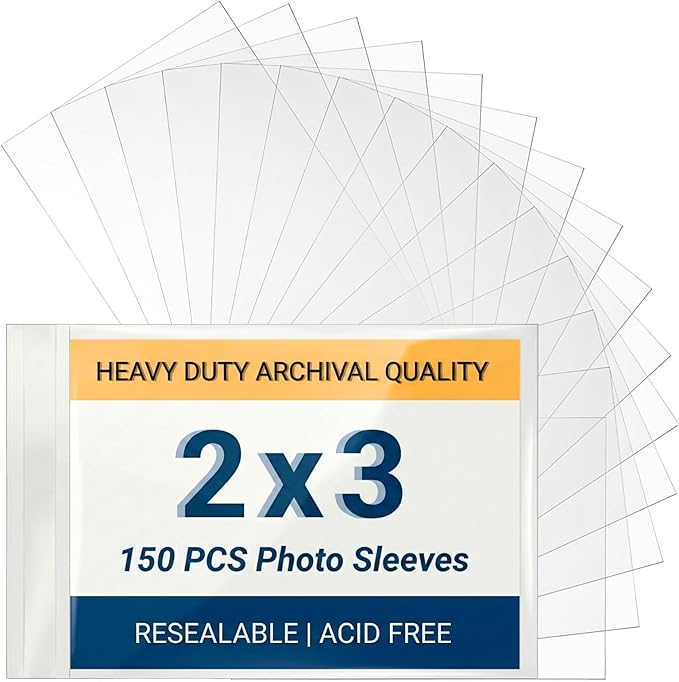 2x3 Heavy Duty Photo Sleeves, 2.7 Mil Extra Thick, Self-Adhesive Archival Protectors for Polaroid Mini Photos & Art Prints Storage, Crystal Clear Dust & Bend Protection, 150 Count