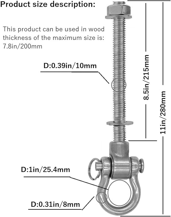 4 Heavy Duty Bearing Swing Hanger Permanent Anti-Rust (10mm) 180° Swing, 1500 LB, Wood Beam sandbag Yoga Swing Hammock Chair