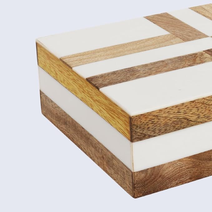 Handicrafts Home White Decorative Storage Box with Lid Wood Remote Control Box Coffee Table Storage Box Remote Holder for Living Room Decor – Resin Inlay Patisserie Delight Collection- 8x5x2
