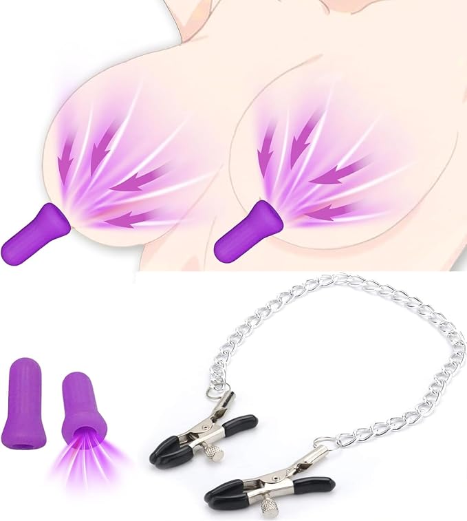 VZL Adjustable Metal Nipple Clamps Necklace Entertainment Chain Clip for Women/Man Non-Piercing Nipplerings Clip On Nipple Rings Decorative Clip for Clothing Accessories Suction Cup (Silvery)