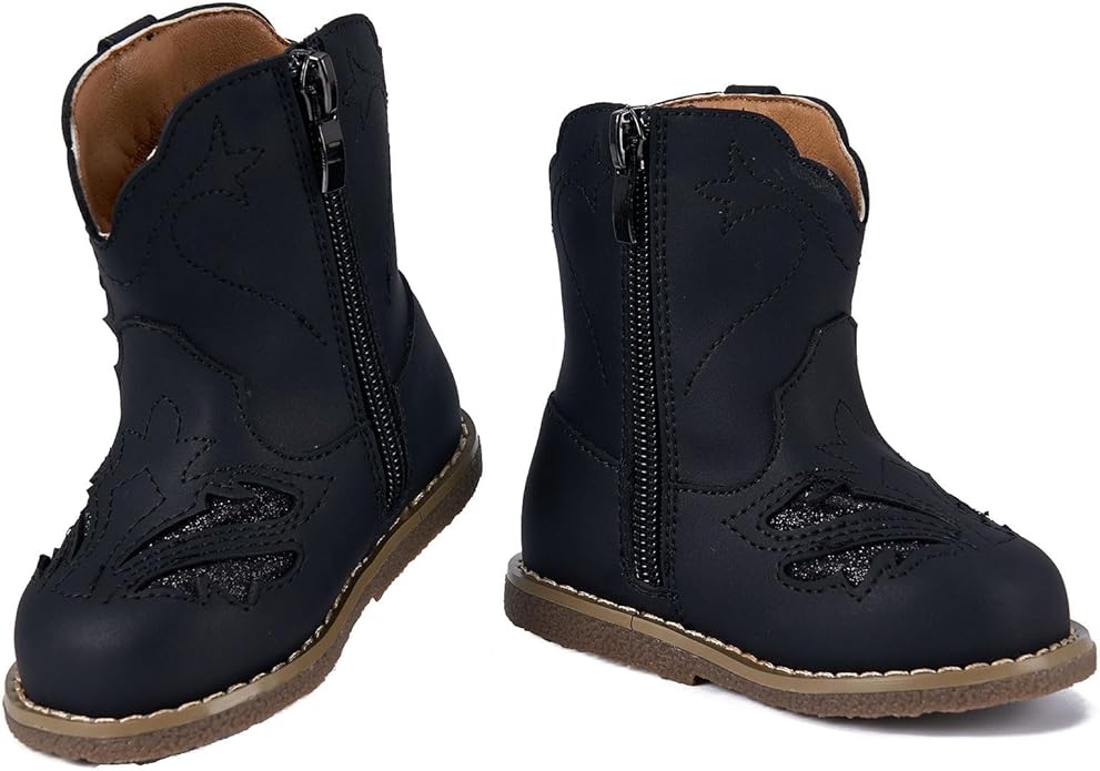 Newsonet Baby Cowboy Cowgirl Boots Infant Western Boots Toddler Boys Girls Round Toe Riding Mid Calf Boots All Seasons for 6 9 12 18 24 Months