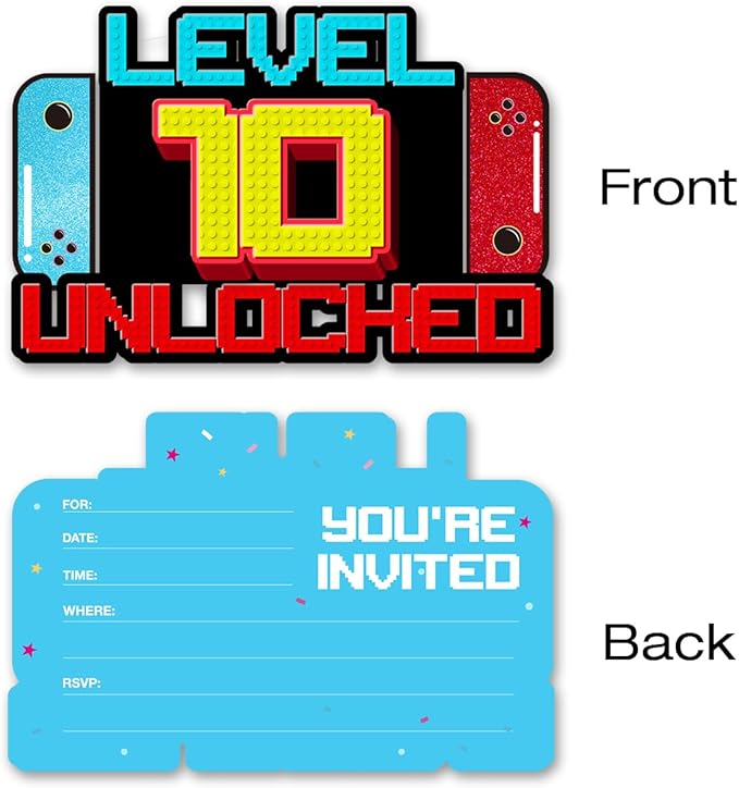 Video Game 10th Birthday Invitations Boy Video Game 10 Year Old Boys Birthday Party Shaped Invitations with Envelopes, Set of 20
