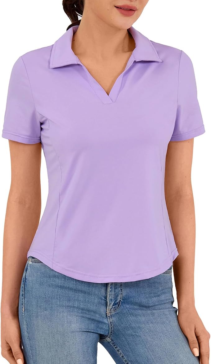 JACK SMITH Women's Golf Polo Shirt V Neck Short Sleeve Tennis Shirt Sun Protection Moisture Wicking Athletic Tops