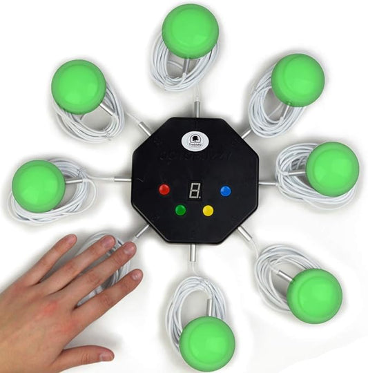 Trebisky Buzzer for Game Show, Educational and Classroom Quiz, Family Games Night, Jeopardy Trivia, Set of 8 LED Light Answer Buzzers, System w/ 3ft Cables(System 2nd Gen)