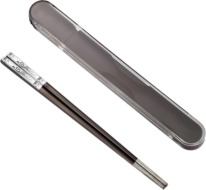 Metal Chopsticks Reusable,Stainless Steel,Titanium Plated,Black Phoenix 1PC | Portable Chop Stick with Case,Good for Beginners,Non-slip,Lightweight,Good for travel,snack,Chinese, Korean,Japanese Cuisines