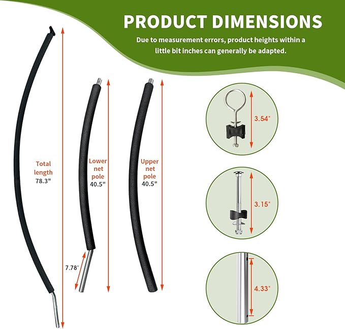 6 PCS Trampoline Curved Pole Replacement, Universal Curved Enclosure Net Poles for 8-16ft Frame, with Plastic T Connector, Mounting Hardware, Foam Cover Padding