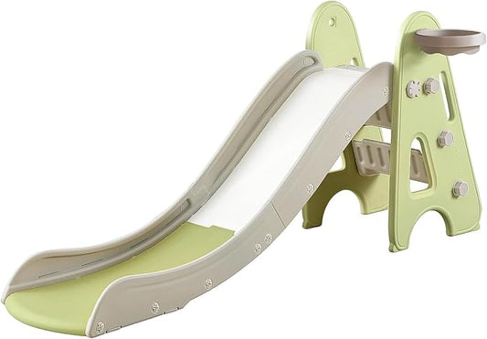 Indoor Toddler Slide for Kids Age 1-7, 3 in 1, Kid Play Climber Playset, Foldiable for Toddlers with Basketball Hoops and Ball, Baby Slide for Backyard Playsets Indoor and Outdoor