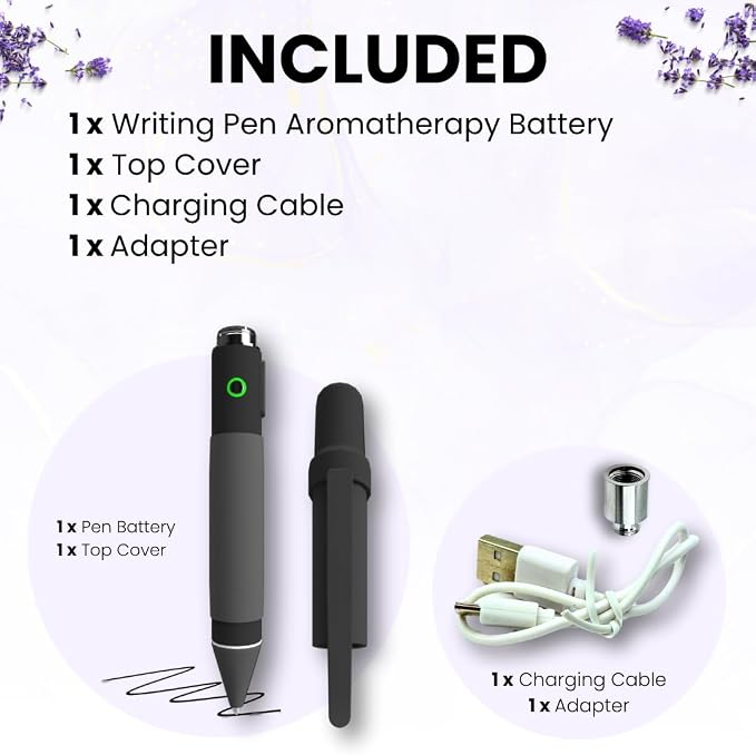 Aromatherapy Writing Pen Battery with Real Ink Tip and Hidden Diffuser Port, Soft Touch Ballpoint for Note Taking, Signature, and On-the-Go Relaxation, Rechargeable Wellness Gift for Office or Travel