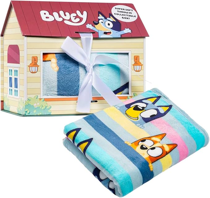 Jay Franco Bluey Throw Blanket with Gift Box - Throw Measures 46 x 60 Inches – Super Soft Special Edition Fleece Bedding