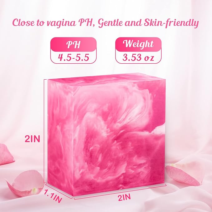 Yoni Soap Bars Feminine Wash 3 PCS, 100% Natural Organic Bar Soap for Women pH Balance, V Cleansing Soap for Daily Freshness & Odor Control, Handmade Rose Soap with Foaming Net 3.53 oz