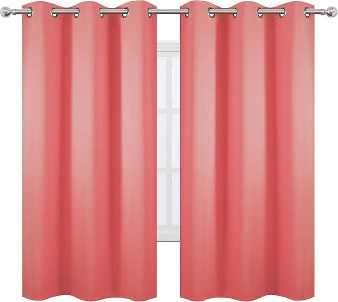 LEMOMO Coral Blackout Curtains 42 x 63 Inch Length/Set of 2 Curtain Panels/Thermal Insulated Room Darkening Blackout Curtains for Bedroom
