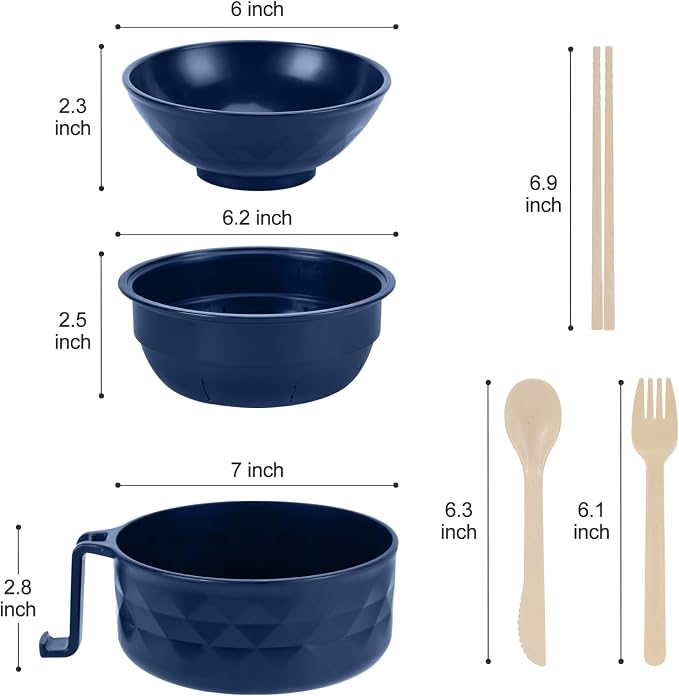Microwave Ramen Cooker,Ramen Bowl Set,Microwave Noodle Bowl With Chopsticks and Spoon, College Dorm Room Essentials for Girls for Boys, Apartment Essentials, BPA-Free. (Deep Blue)