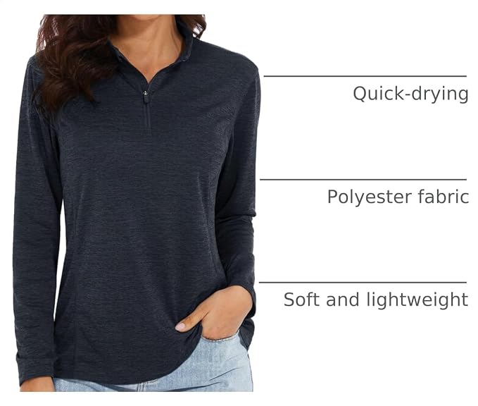 MAGCOMSEN Women's UPF 50+ Sun Shirts Long Sleeve 1/4 Zip Pullover Quick Dry Workout Hiking Tops Running Athletic Shirts