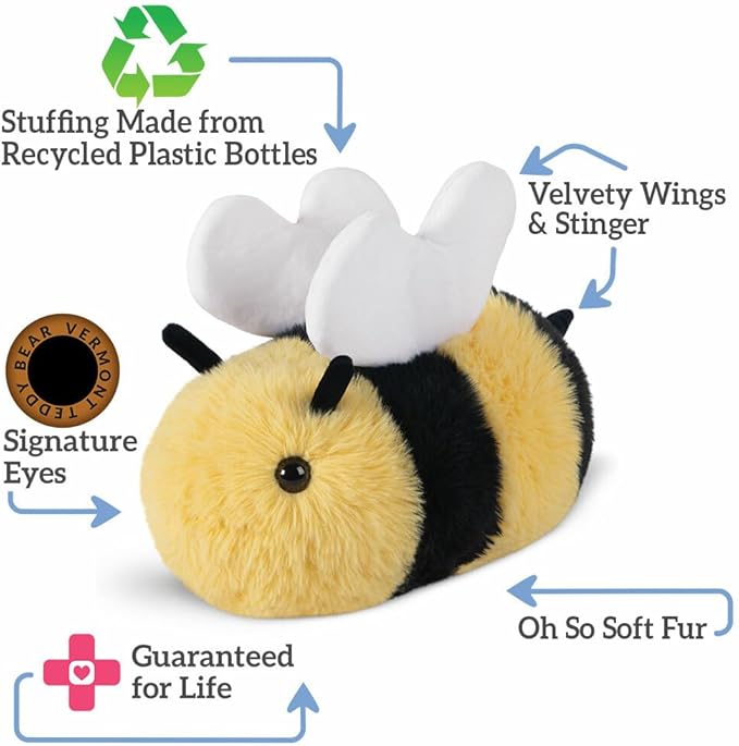 Vermont Teddy Bear Bee Plush - Bee Plushie, Yellow/Black, 18"
