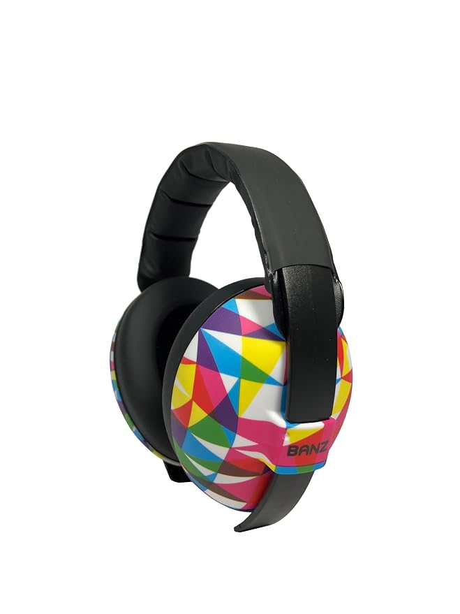 BANZ Baby Earmuffs – Noise Cancelling Headphones for Infant & Toddler Hearing Protection, Baby Ear Muffs Noise Protection, ANSI Certified, Ages 0–2 Years, Adjustable - Geo Print