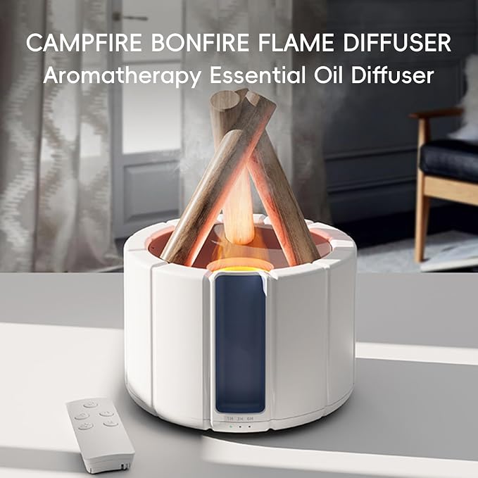 YALEDI Campfire Flame Fire Diffuser, Bonfire Aromatherapy Essential Oil Diffuser, 250ml Wood Cool Mist Humidifier for Home,Bedroom,Office, Remote Control, Auto Shut-Off, Night Light, Gift (Black)