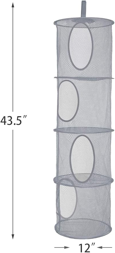 2Pcs Stuffed Animal Storage Foldable Stuffed Animal Net or Hammock Organizer, 4 Compartments Hanging Mesh Toy Storage Hammock for Kid Room Toys, Gloves, Hats, Socks（Grey）