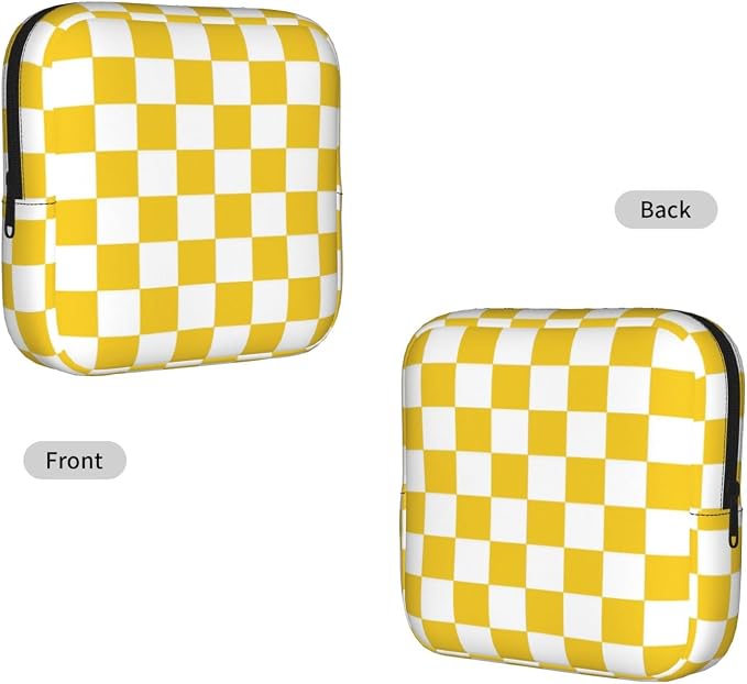 Yellow And White Checkered Checkerboard Chess Square Grid Period Bag For Women,Portable Sanitary Napkin Period Pad Pouch For Purse, Small Make Up Bags