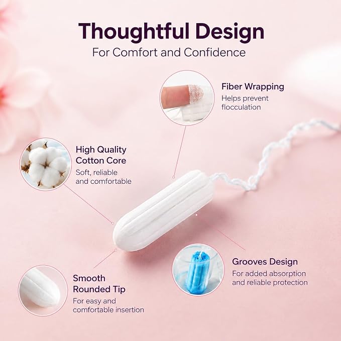 Cotton Tampons for Women Applicator Tampons Regular Absorbency Breathable Period Tampon Sport Leakguard Braid Dye Free Unscented 48 Count