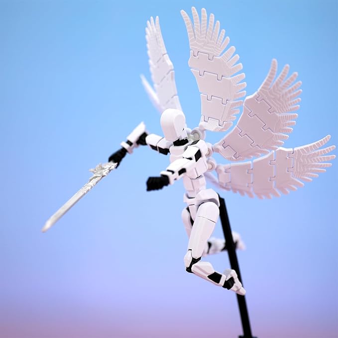 (Assembly Completed) 3D Printed T13 Action Figure 5.54-inch Dummy Titan 13 Action Figure with 9 Types of Weapons and 5 Types of Hands, Lucky 13 (White)