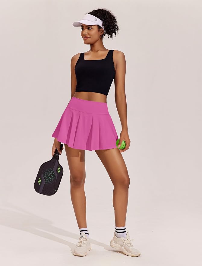 PINSPARK Womens Tennis Skirt 14" Pleated Athletic Golf Skorts with Pockets | High Waist, Tummy Control, Mini, Breathable, Lightweight, Soft, Built in Shorts, Pickleball, Casual