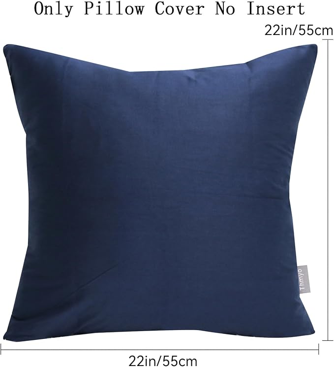 Thmyo 4-Pack 100% Cotton Comfortable Solid Decorative Throw Pillow Case Square Cushion Cover Pillowcase Sublimation Blank Pillow Covers Christmas DIY Throw Pillowcase(22x22inch/55x55cm,Midnight Blue)
